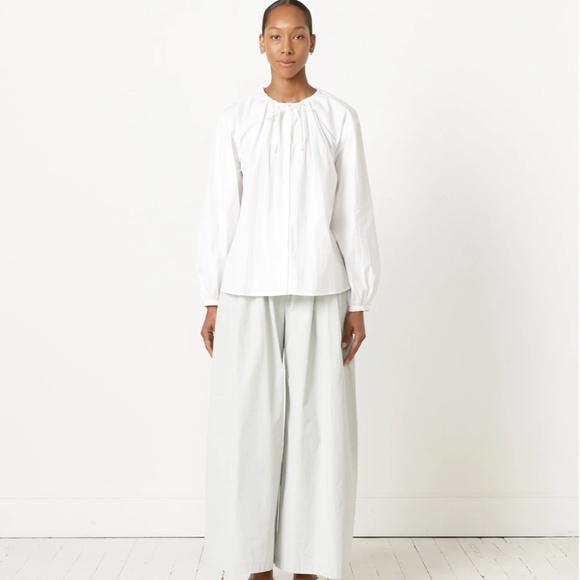 NWOT- Amomento Drawstring White Shirred Blouse Balloon Sleeves One Size Top - Picture 5 of 15